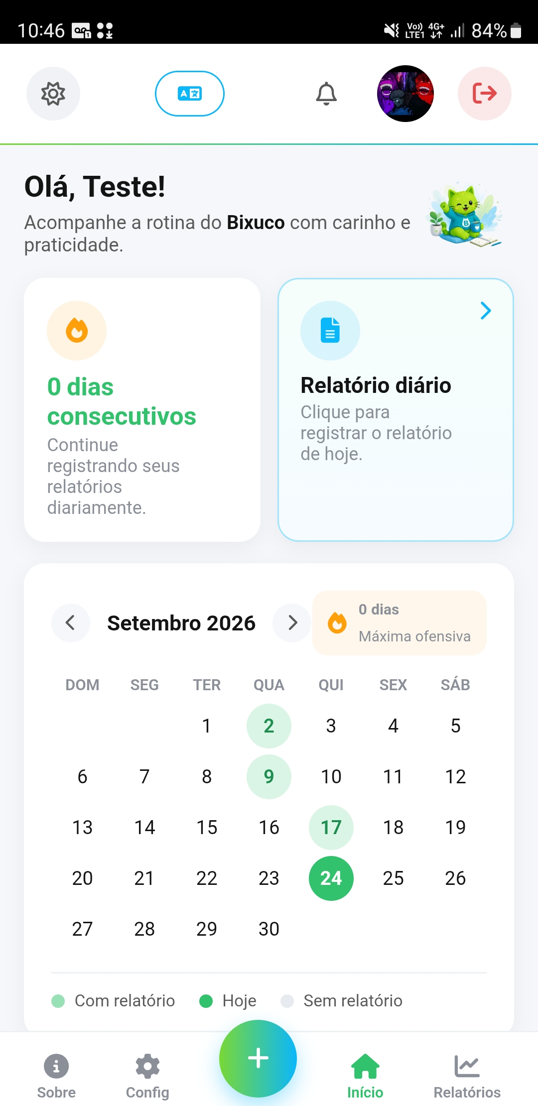 Tela inicial do aplicativo Bixuco